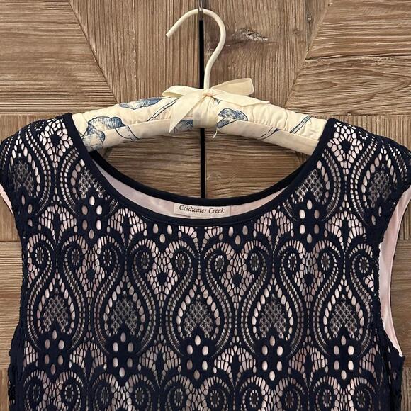 Coldwater Creek Women's Navy Crochet Dress Size 8 Cottagecore - Picture 2 of 5